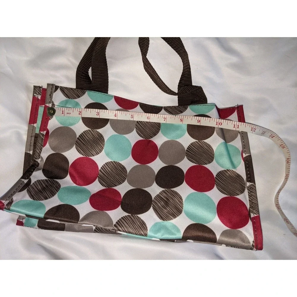 Thirty-One Small Tote Bag Polka Dot Red Teal Brown 12x8x5